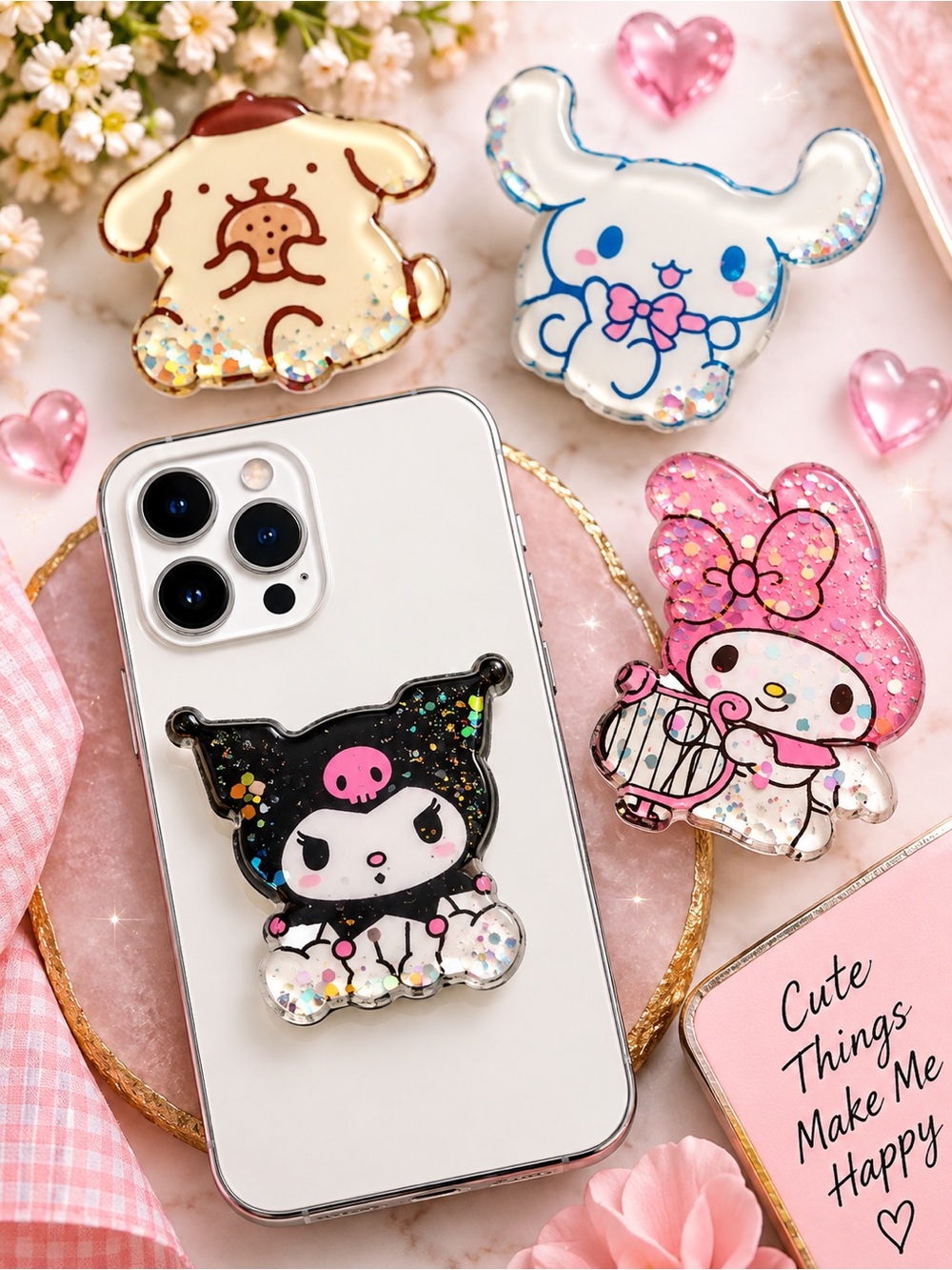 Cute Glitter Character Phone Grip Kawaii Phone Accessory.NWT